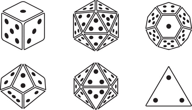 Set of geometric dice with black dots on different shaped faces Vector