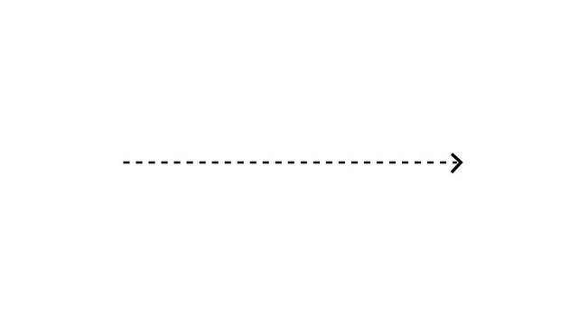 A dashed black arrow pointing to the right, centered horizontally on a clean white background, representing forward movement, direction, or a positive navigational indicator in a simple graphic