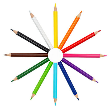 Set of Twelve Colored Pencils Isolated on Transparent Background, Generative AI