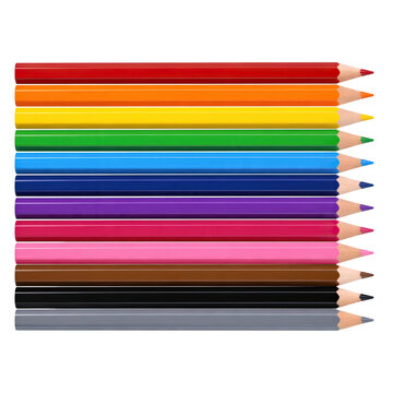 Set of Twelve Colored Pencils Isolated on Transparent Background, Generative AI