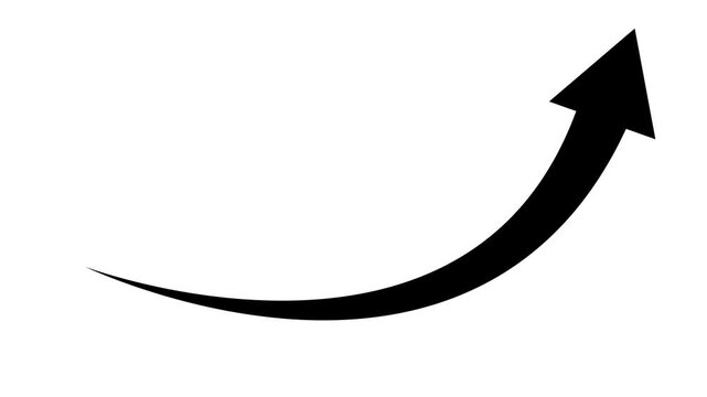 A single black curved arrow pointing upwards and to the right with a subtle tail on a clean white background indicating direction change or progress in a conceptual design element