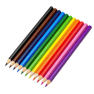 Set of Twelve Colored Pencils Isolated on Transparent Background, Generative AI