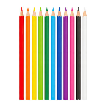 Set of Twelve Colored Pencils Isolated on Transparent Background, Generative AI
