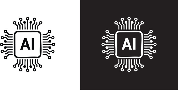 Artificial intelligence AI pictogram. Technology related to artificial intelligence, computers and systems that are intelligent, graphic of robot. Vector ai generated logo or symbol. Tech icon