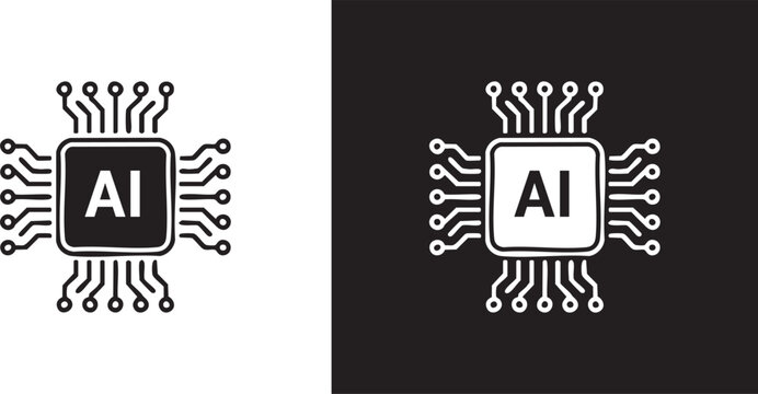Artificial intelligence AI pictogram. Technology related to artificial intelligence, computers and systems that are intelligent, graphic of robot. Vector ai generated logo or symbol. Tech icon