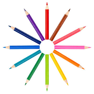 Set of Twelve Colored Pencils Isolated on Transparent Background, Generative AI