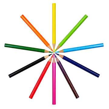 Set of Twelve Colored Pencils Isolated on Transparent Background, Generative AI