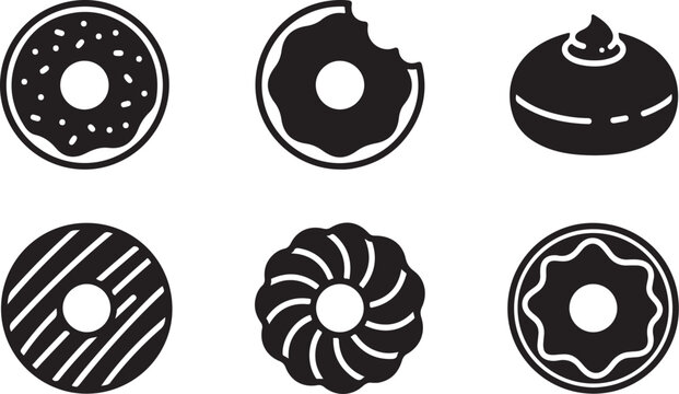Six different donut designs with sprinkles and toppings set Vector