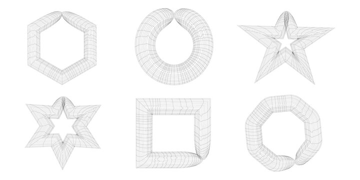 Set of 3d wireframe geometric shapes