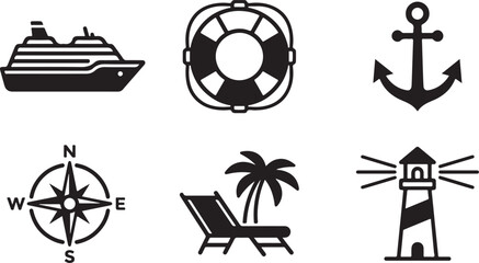 Set of six nautical and travel themed icons Vector © mahafuza