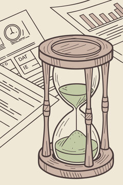Wooden Hourglass With Green Sand Illustrated Financial Concept