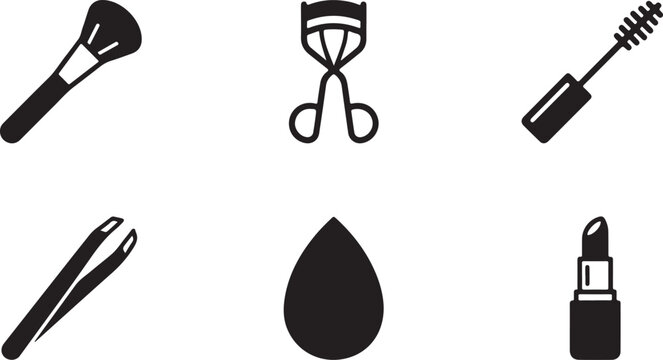 Flat icons of five black beauty and makeup tools set Vector