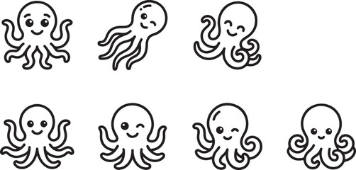 Cute cartoon octopus characters in playful expressions Vector © mahafuza