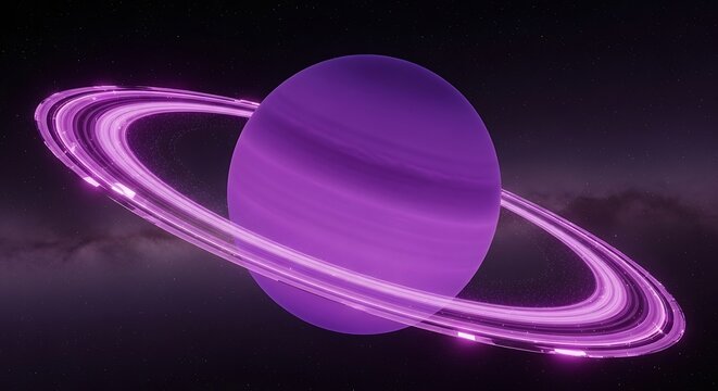 Vibrant Purple Ringed Planet in Deep Space.