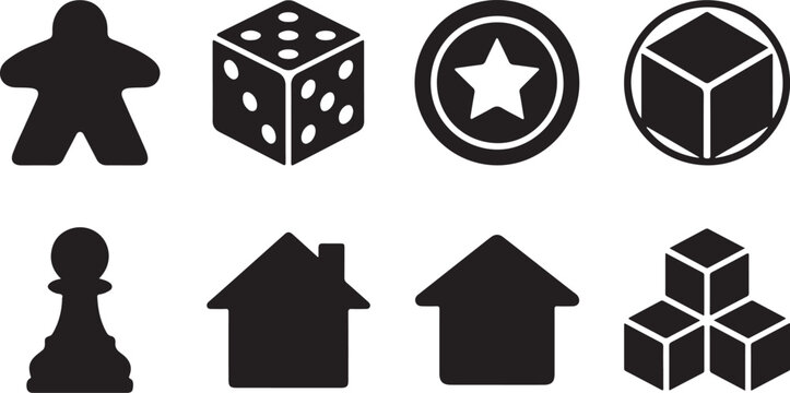 Flat icons set of classic board games and chess pieces Vector