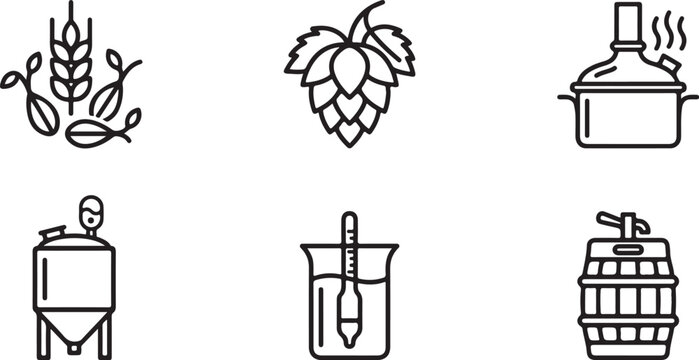 Six step beer brewing process icon set illustration Vector