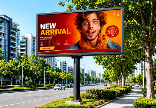 Outdoor Billboard Mockup on Sunny City Street with Modern Buildings