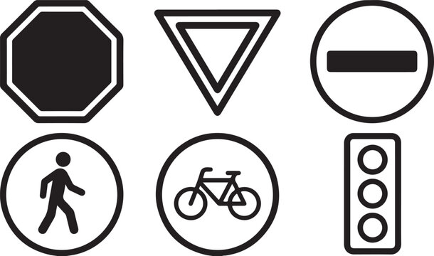 Set of six road traffic and pedestrian warning icons Vector