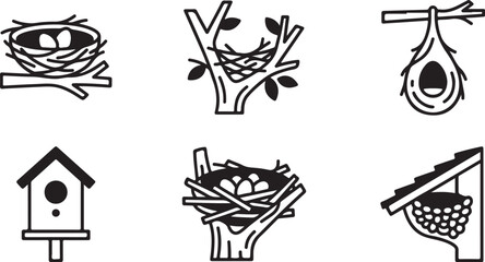 Fototapeta premium Six different birdhouse designs and nest illustrations Vector