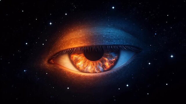 Human eye with cosmic background