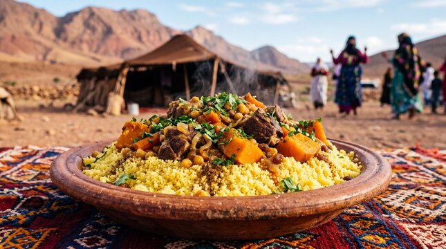 Traditional Moroccan couscous at Imilchil Marriage Festival in Atlas Mountains