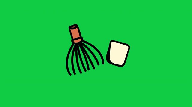 Matcha bamboo whisk and tea bowl doodle animation for traditional tea ceremony vlogs green screen