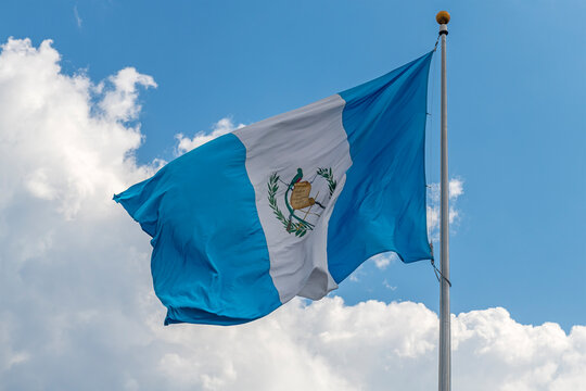 Guatemalan flag in Antigua, Guatemala.