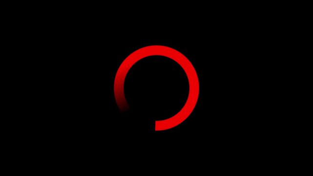 Red loading circle animation loop on black background, for ui ux, spinner progress