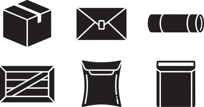 Flat pack icons set of six different delivery packages Vector