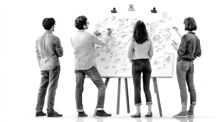 Naklejka premium Team brainstorming ideas on a whiteboard in a modern office setting