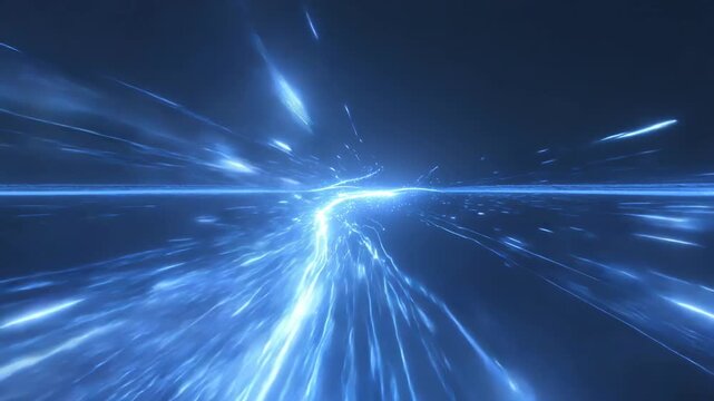 Abstract blue light streaks in digital space