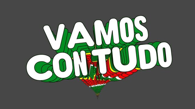 Tipografia Cin&eacute;tica Horizontal de Vamos com tudo Express&atilde;o Din&acirc;mica de Apoio e Motiva&ccedil;&atilde;o em Fonte Arredondada com Clones de Onda
