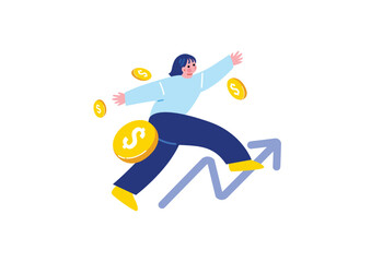 お金を稼ぐ女性のイラスト © Sami