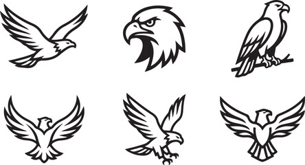 Fototapeta premium Black and white eagle and bird of prey vector icons set Vector