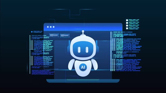 Futuristic AI workflow automation dashboard with ai agent assistant network diagram machine learning flow process, coding panels and automation system, looped animation