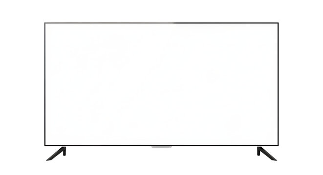 Modern flat screen television with a white bezel and dark metal legs on transparent background display monitor flat-screen led lcd