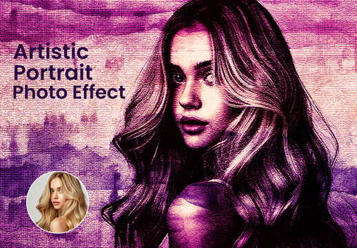 Artistic Portrait of a Woman with Vibrant Purple Stylized Photo Effect
