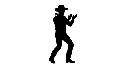 Obraz premium Cowboy dancer silhouette, western line art, black cowboy icon, dancing figure isolated on White Background flat vector eps silhouette
