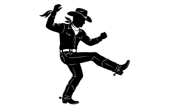 Couple Dance Western cowboy, black silhouette, dancing man, hat and boots, country western isolated on White Background flat vector eps silhouette