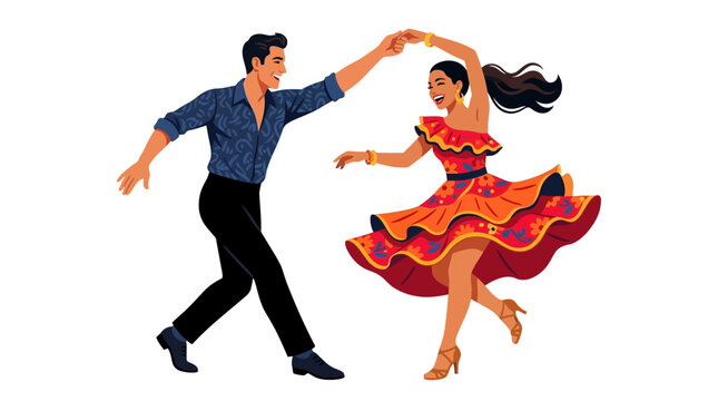 Couple Dance Vector Latin American dance couple, salsa tango illustration, colorful ballroom dance, festive pair isolated on White Background flat vector eps silhouette