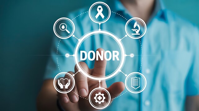 Donor support and healthcare charity concept with digital interface