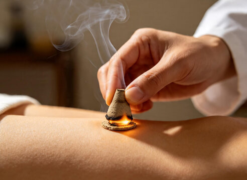 등 부위에 올리는 한방 뜸 치료 / Korean Moxibustion Treatment on the Back