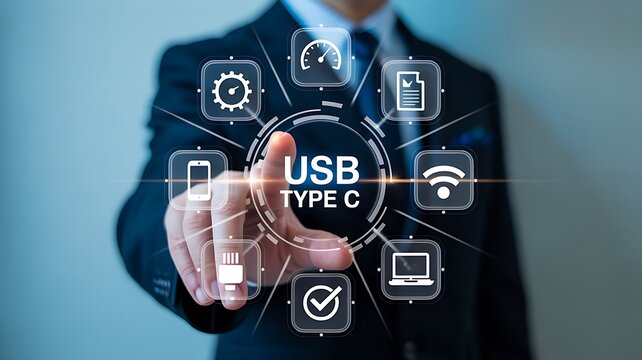 Usb type technology concept with digital connectivity and device compatibility