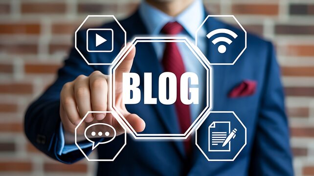 Business blogging and digital content marketing concept with online communication
