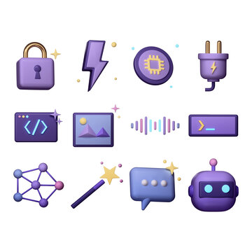 3D Artificial Intelligence Software Icon Set