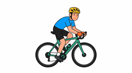 Obraz premium A person wearing a yellow helmet and blue shirt rides a green bicycle