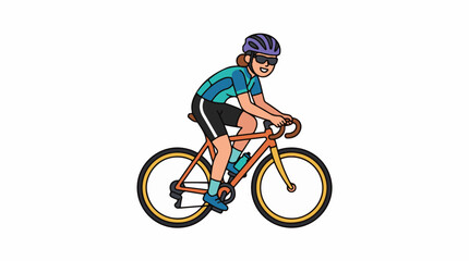 Obraz premium A cartoon woman wearing sunglasses and a purple helmet rides an orange bicycle