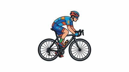 Fototapeta premium A cyclist wearing a blue and orange uniform rides a bicycle