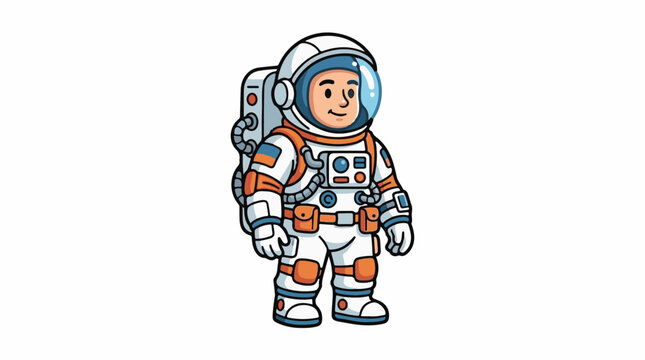 A cartoon astronaut wearing a white and orange space suit