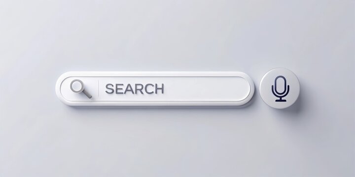 White search bar with a magnifying glass and microphone on a light grey background, view